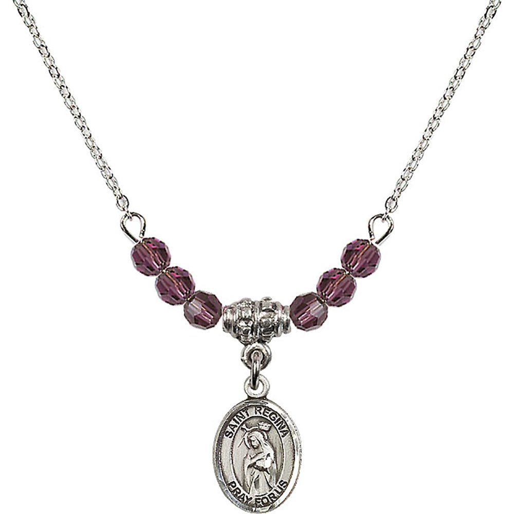 Sterling Silver Saint Regina Birthstone Necklace with Amethyst Beads - 9335