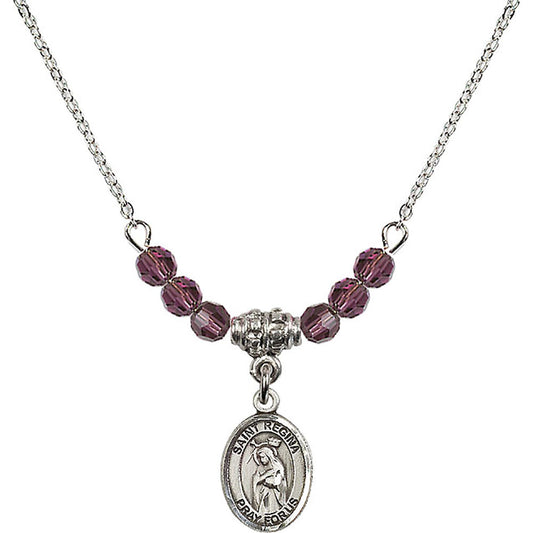 Sterling Silver Saint Regina Birthstone Necklace with Amethyst Beads - 9335