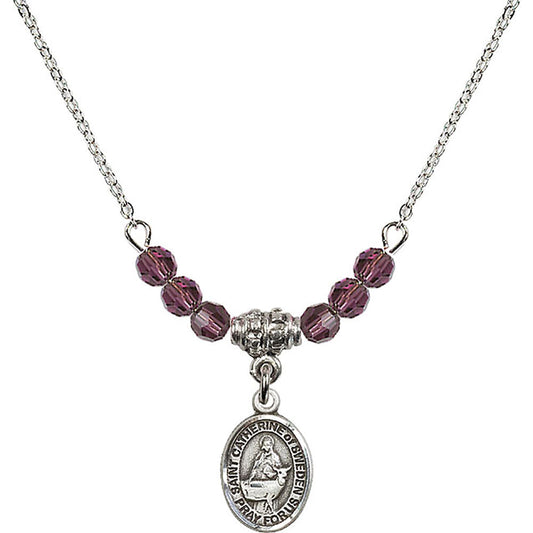 Sterling Silver Saint Catherine of Sweden Birthstone Necklace with Amethyst Beads - 9336