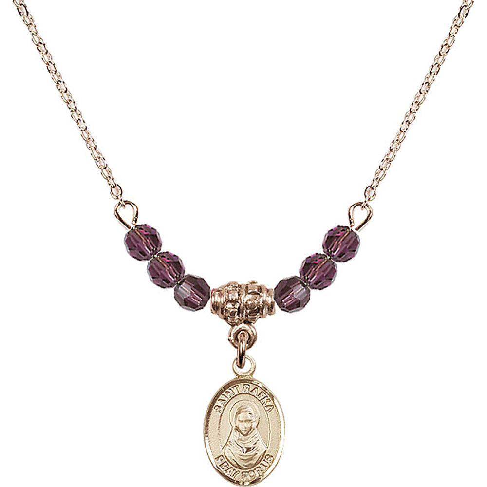 14kt Gold Filled Saint Rafka Birthstone Necklace with Amethyst Beads - 9338