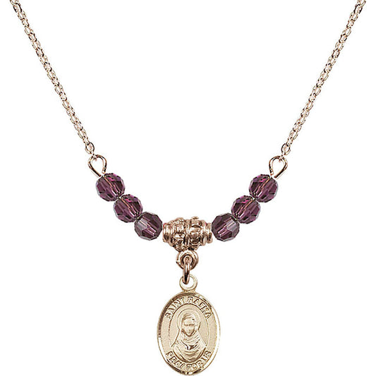 14kt Gold Filled Saint Rafka Birthstone Necklace with Amethyst Beads - 9338