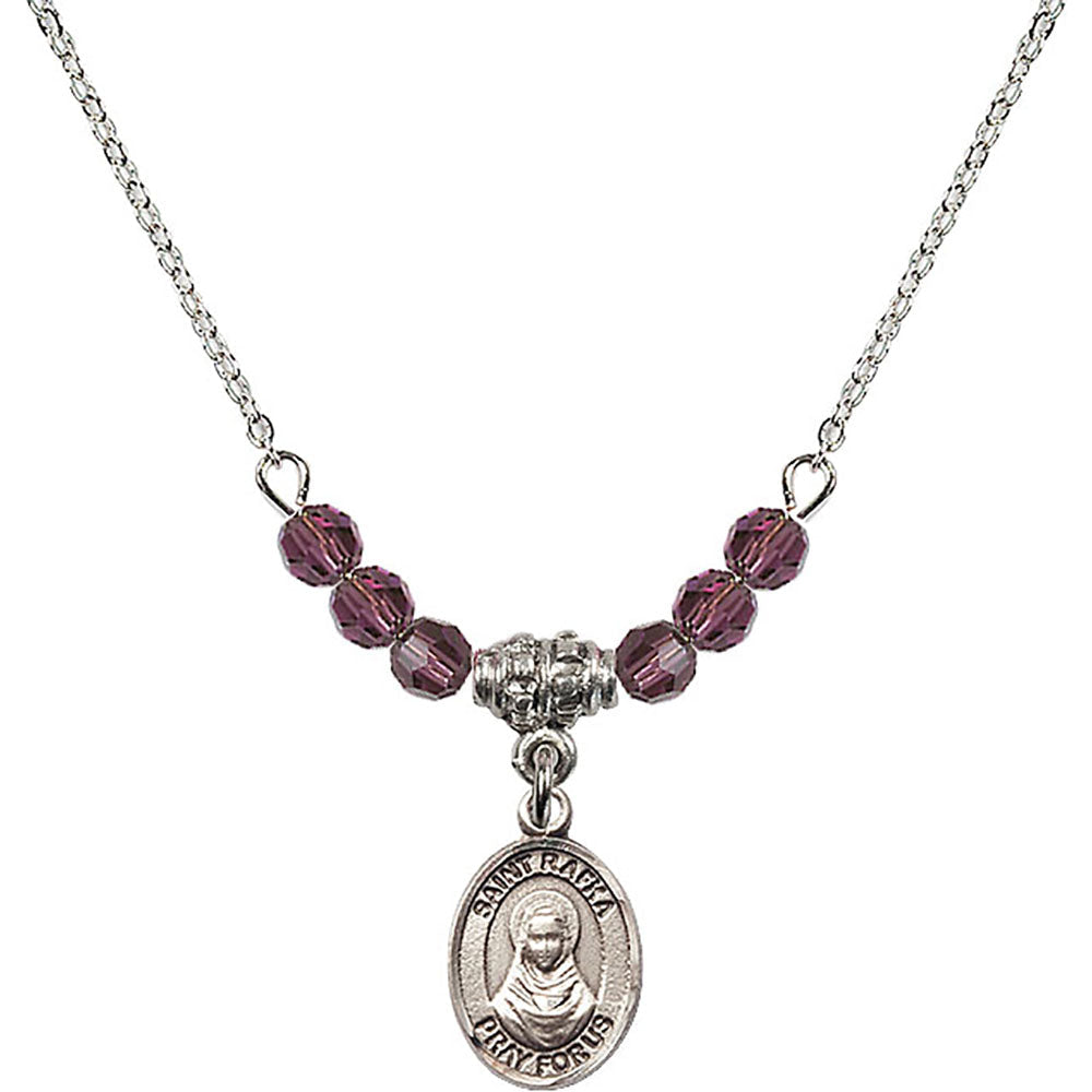 Sterling Silver Saint Rafka Birthstone Necklace with Amethyst Beads - 9338