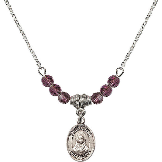 Sterling Silver Saint Rafka Birthstone Necklace with Amethyst Beads - 9338