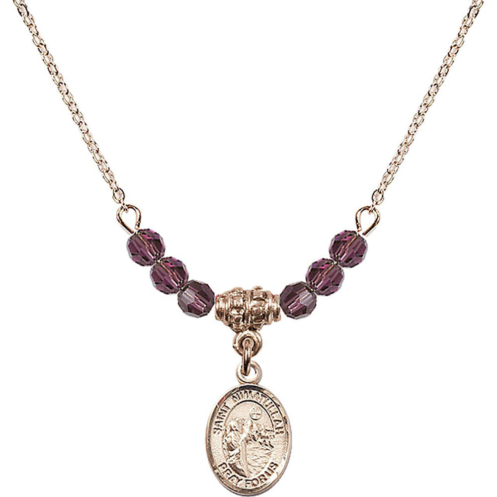 14kt Gold Filled Saint Nimatullah Birthstone Necklace with Amethyst Beads - 9339