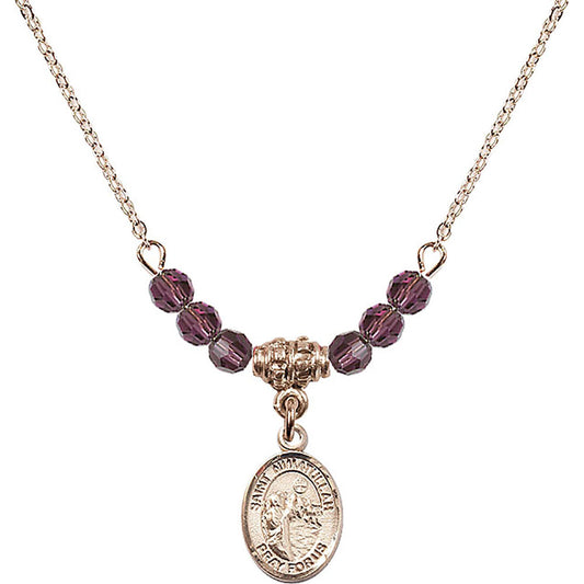 14kt Gold Filled Saint Nimatullah Birthstone Necklace with Amethyst Beads - 9339