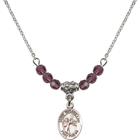 Sterling Silver Saint Nimatullah Birthstone Necklace with Amethyst Beads - 9339