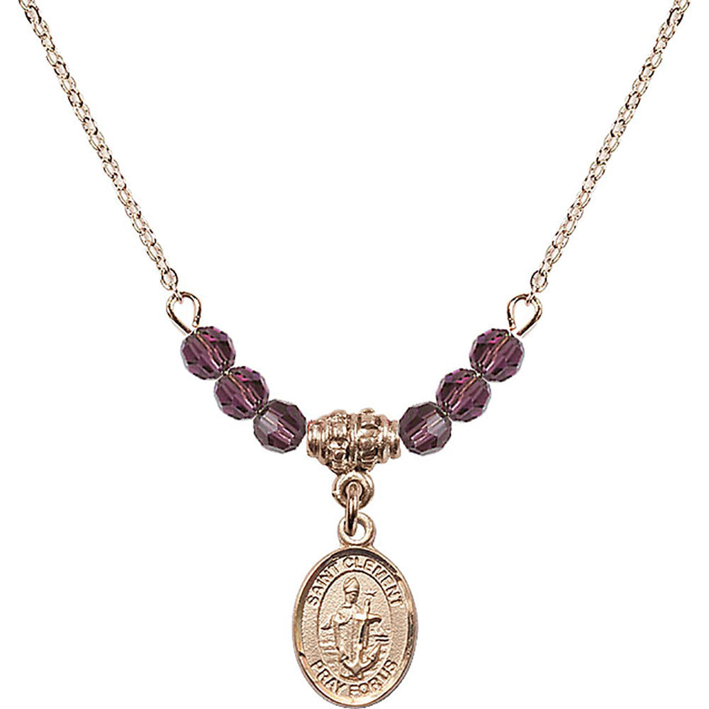 14kt Gold Filled Saint Clement Birthstone Necklace with Amethyst Beads - 9340