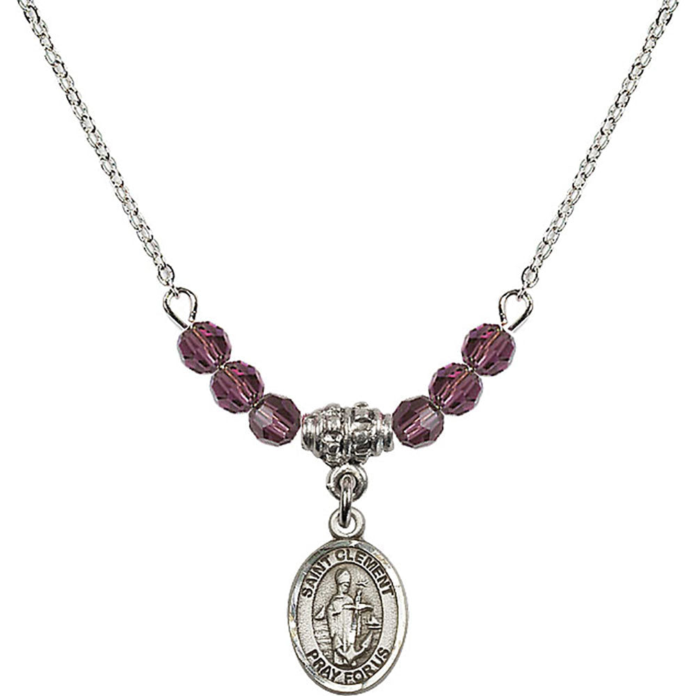 Sterling Silver Saint Clement Birthstone Necklace with Amethyst Beads - 9340