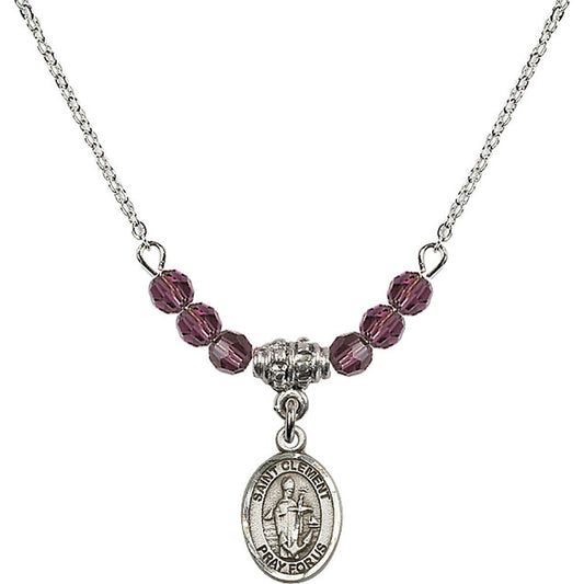 Sterling Silver Saint Clement Birthstone Necklace with Amethyst Beads - 9340