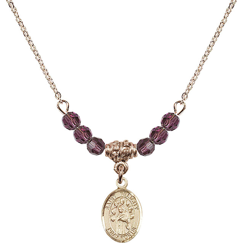 14kt Gold Filled Saint Felicity Birthstone Necklace with Amethyst Beads - 9341