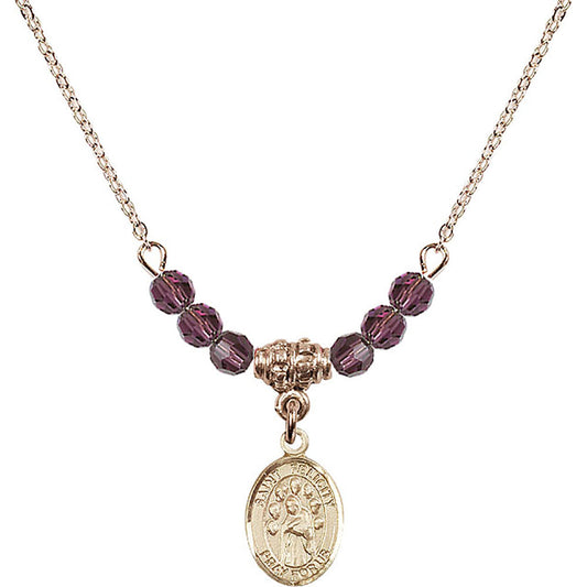 14kt Gold Filled Saint Felicity Birthstone Necklace with Amethyst Beads - 9341
