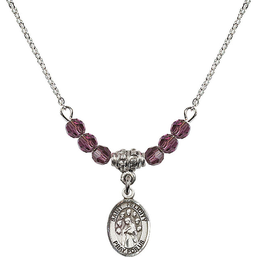 Sterling Silver Saint Felicity Birthstone Necklace with Amethyst Beads - 9341
