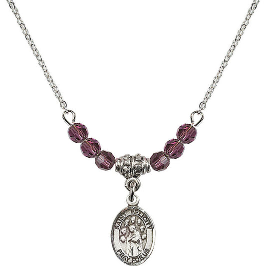 Sterling Silver Saint Felicity Birthstone Necklace with Amethyst Beads - 9341