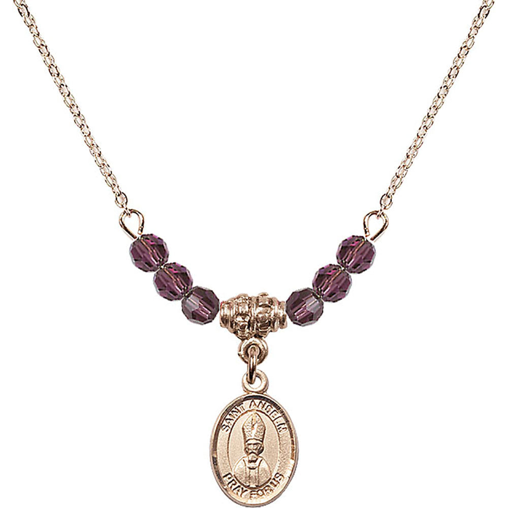 14kt Gold Filled Saint Anselm of Canterbury Birthstone Necklace with Amethyst Beads - 9342