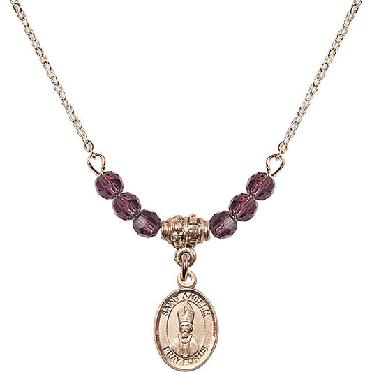 14kt Gold Filled Saint Anselm of Canterbury Birthstone Necklace with Amethyst Beads - 9342