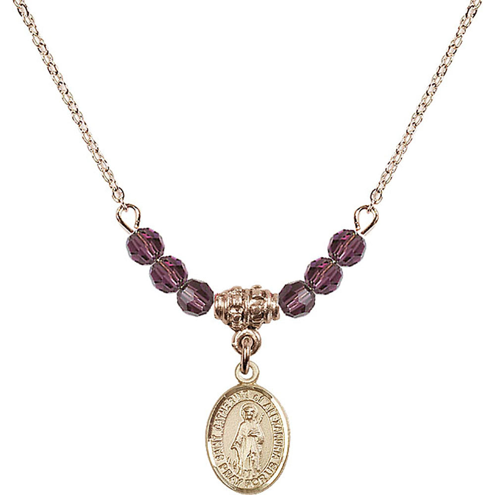 14kt Gold Filled Saint Catherine of Alexandria Birthstone Necklace with Amethyst Beads - 9343