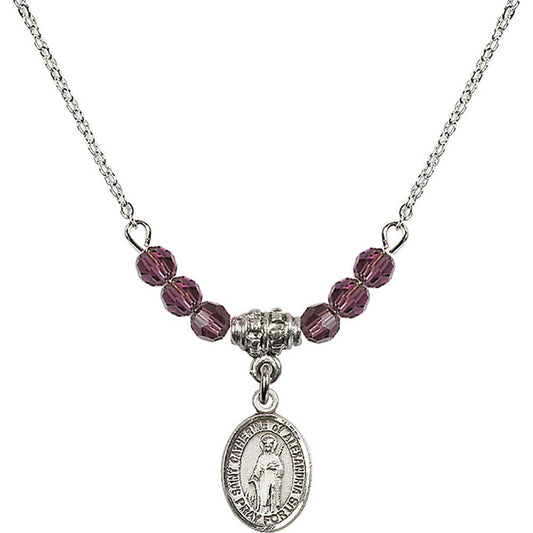 Sterling Silver Saint Catherine of Alexandria Birthstone Necklace with Amethyst Beads - 9343