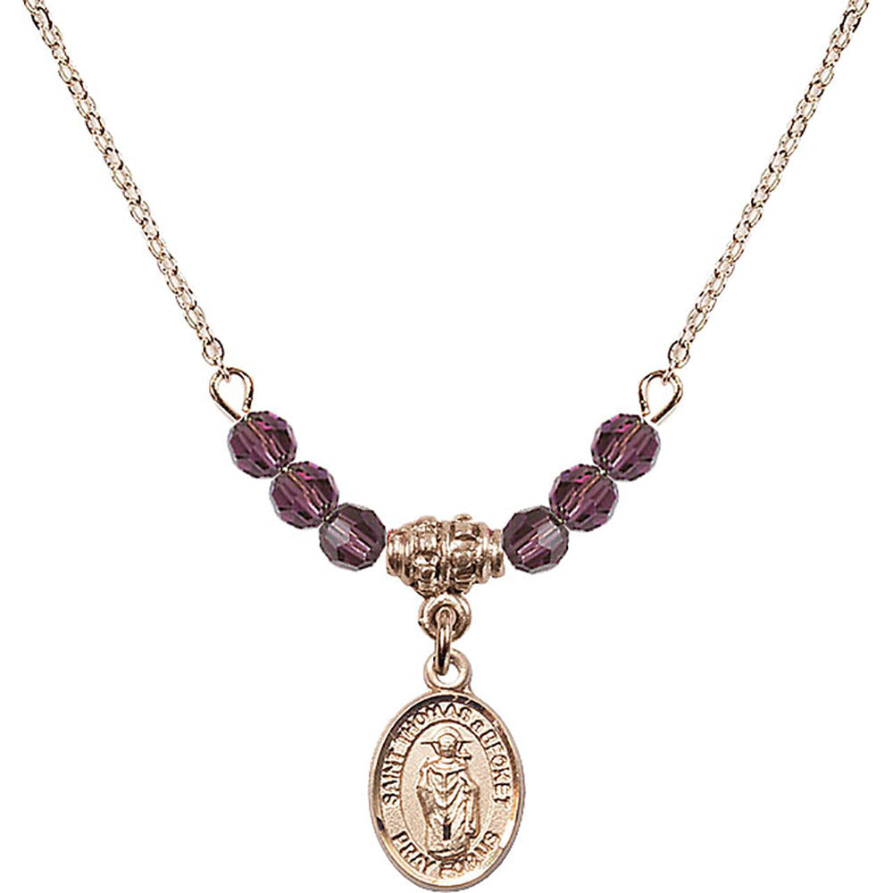 14kt Gold Filled Saint Thomas A Becket Birthstone Necklace with Amethyst Beads - 9344