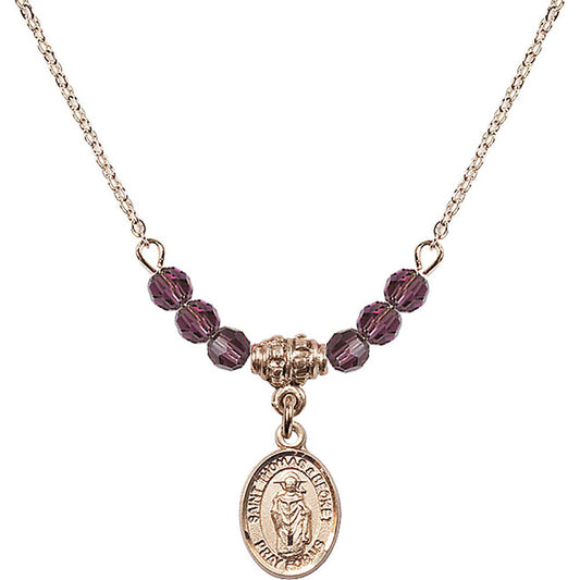14kt Gold Filled Saint Thomas A Becket Birthstone Necklace with Amethyst Beads - 9344