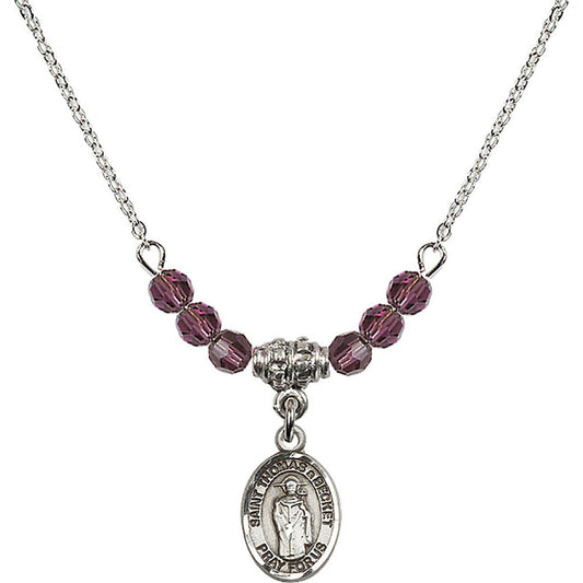 Sterling Silver Saint Thomas A Becket Birthstone Necklace with Amethyst Beads - 9344