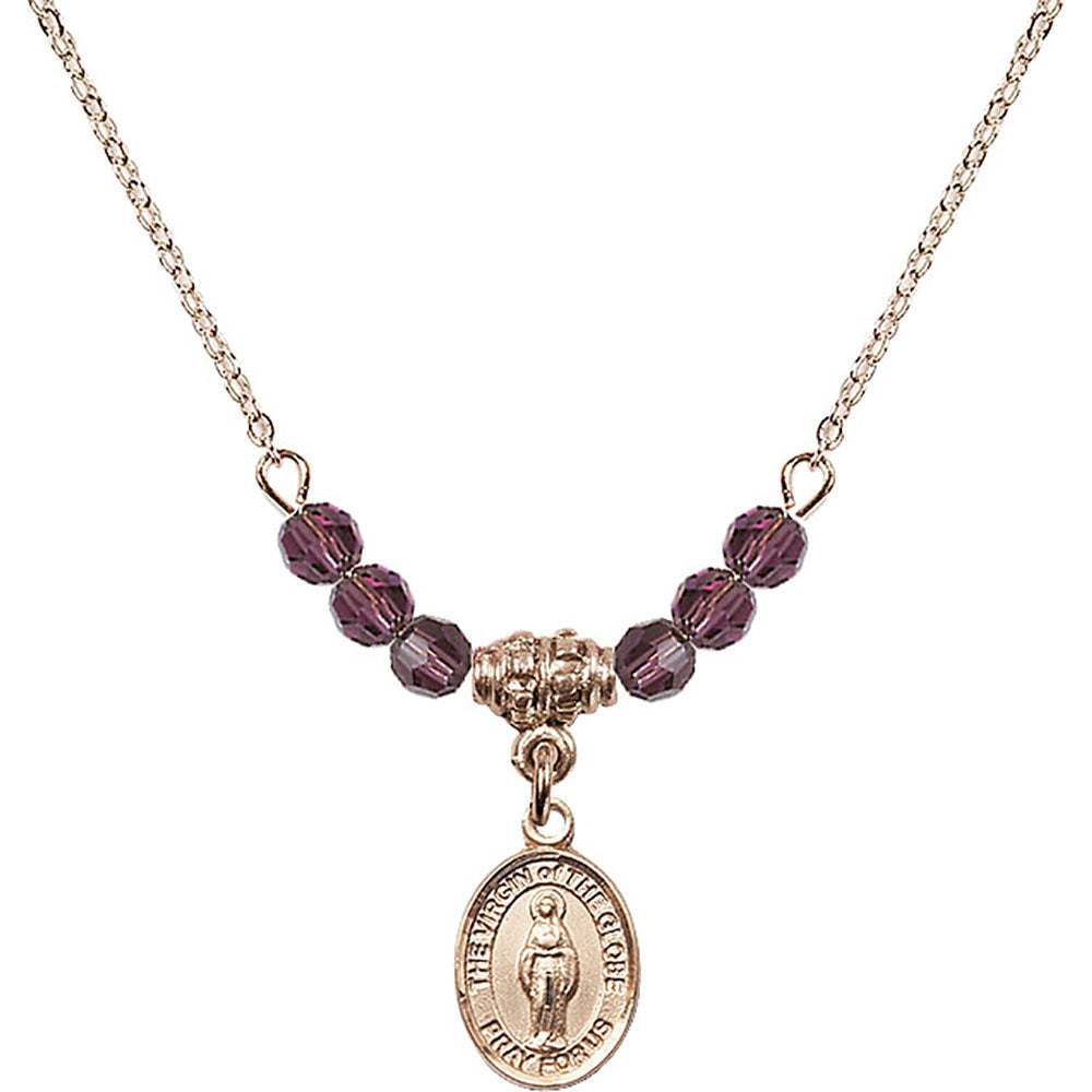 14kt Gold Filled Virgin of the Globe Birthstone Necklace with Amethyst Beads - 9345