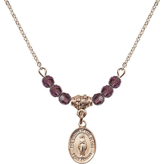 14kt Gold Filled Virgin of the Globe Birthstone Necklace with Amethyst Beads - 9345
