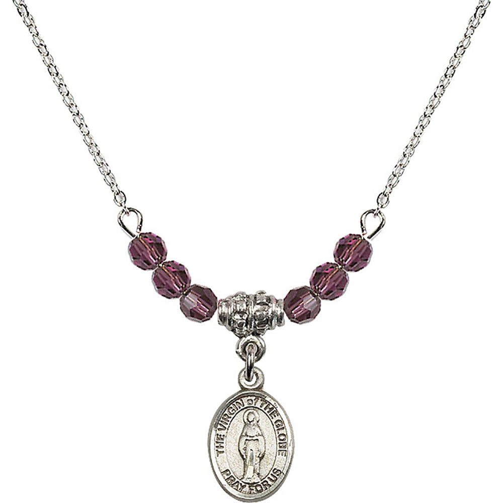 Sterling Silver Virgin of the Globe Birthstone Necklace with Amethyst Beads - 9345