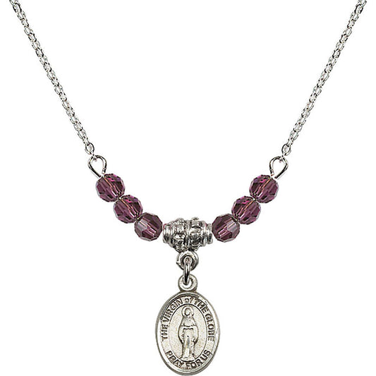 Sterling Silver Virgin of the Globe Birthstone Necklace with Amethyst Beads - 9345