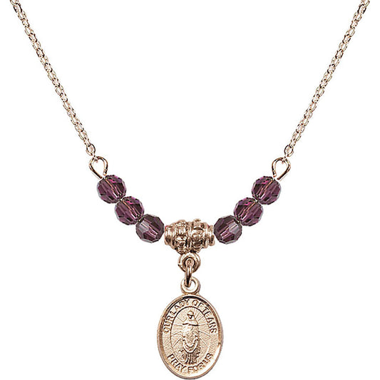 14kt Gold Filled Our Lady of Tears Birthstone Necklace with Amethyst Beads - 9346