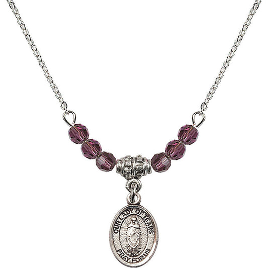 Sterling Silver Our Lady of Tears Birthstone Necklace with Amethyst Beads - 9346