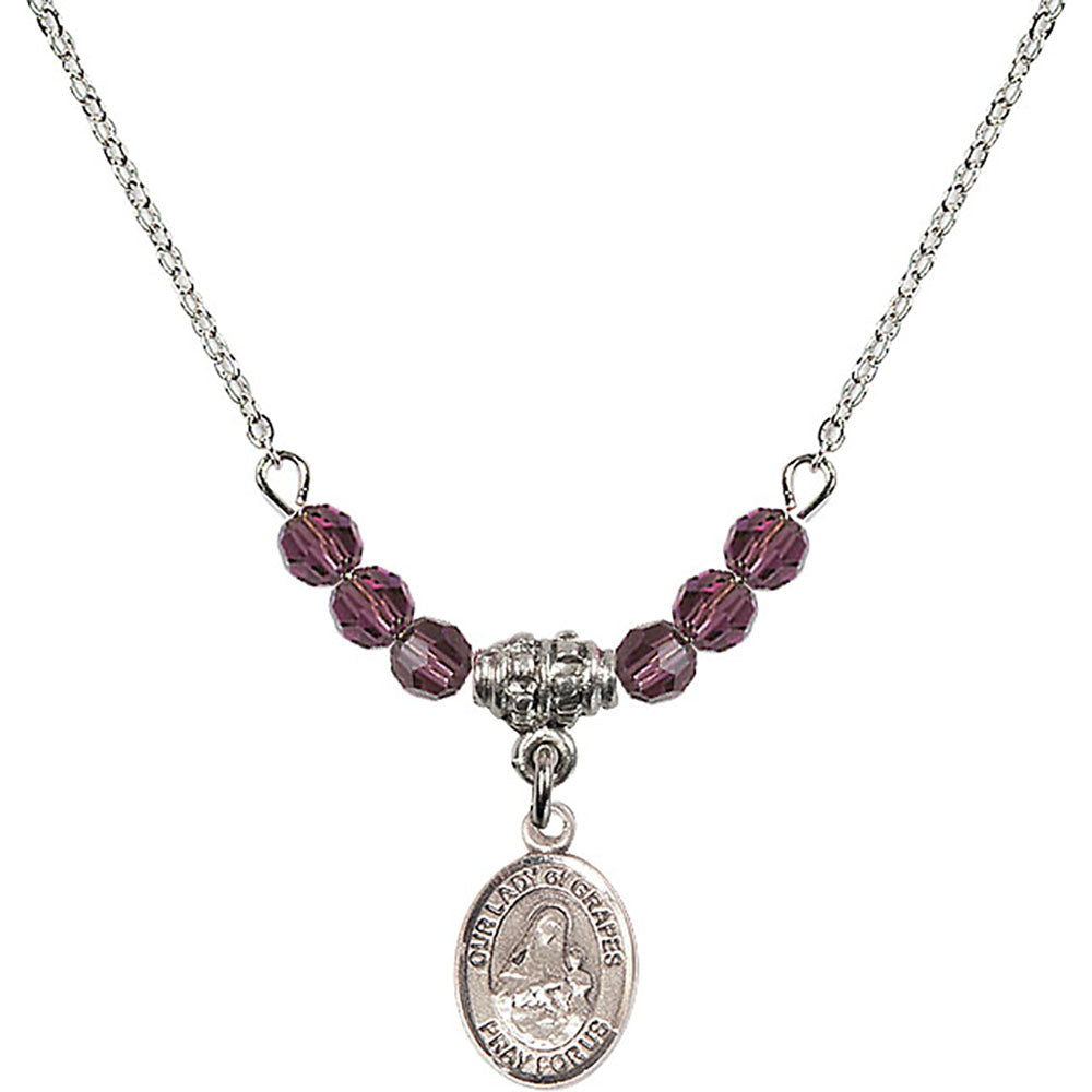 Sterling Silver Our Lady of Grapes Birthstone Necklace with Amethyst Beads - 9347