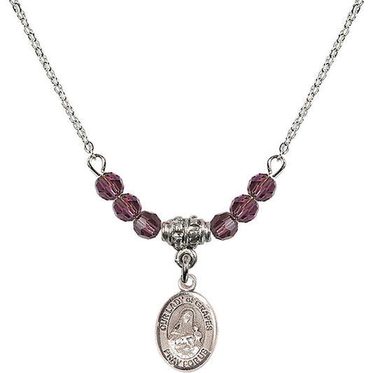 Sterling Silver Our Lady of Grapes Birthstone Necklace with Amethyst Beads - 9347