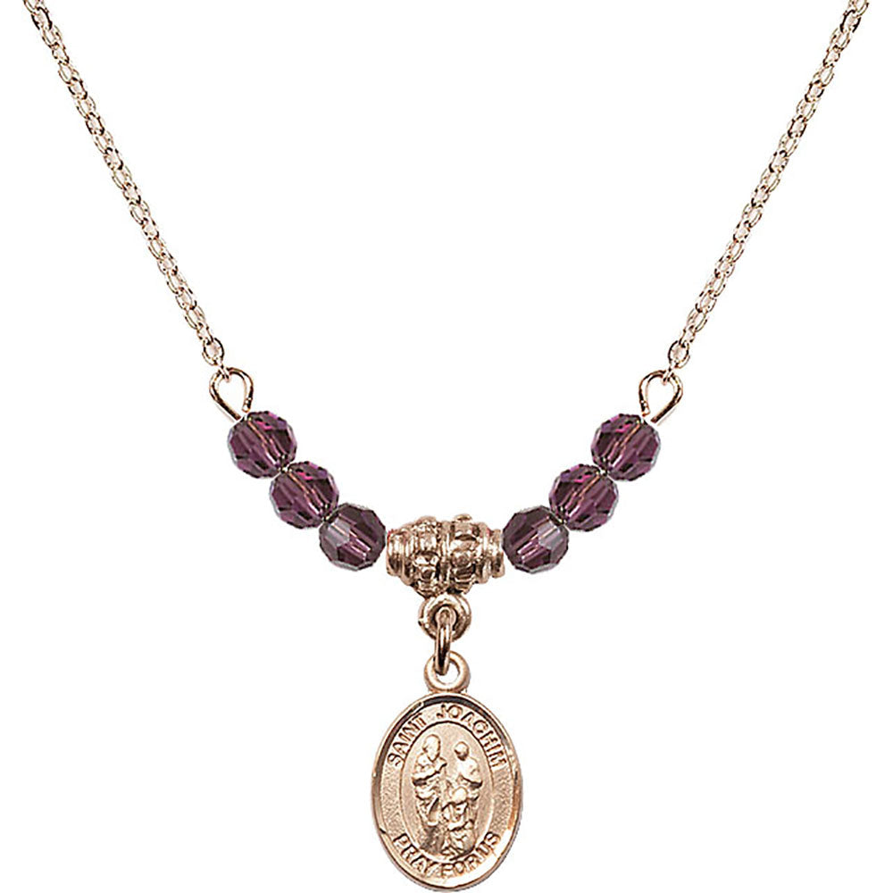 14kt Gold Filled Saint Joachim Birthstone Necklace with Amethyst Beads - 9348