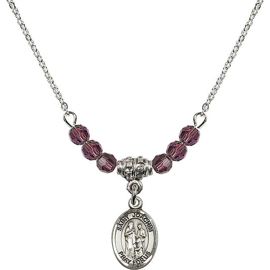 Sterling Silver Saint Joachim Birthstone Necklace with Amethyst Beads - 9348