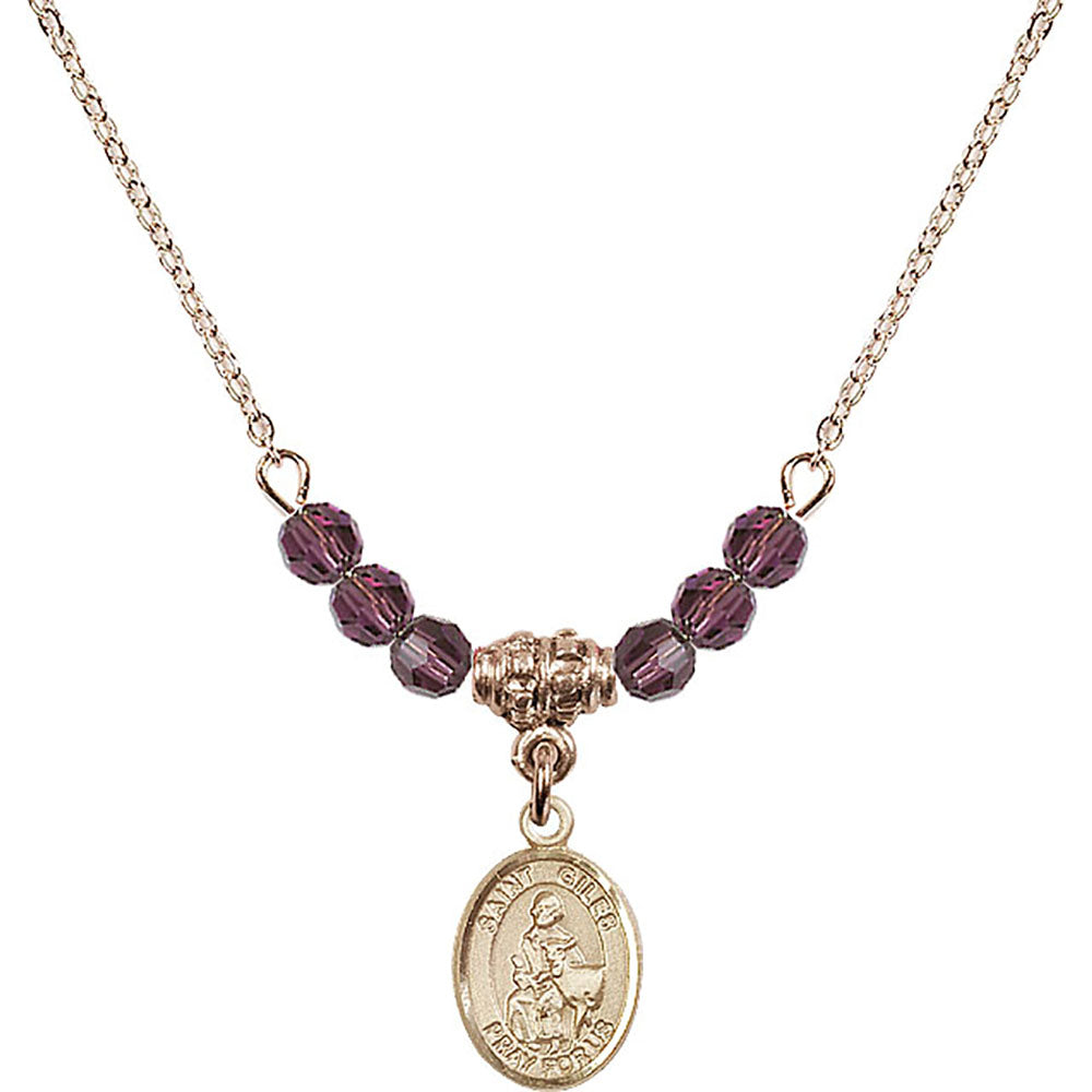 14kt Gold Filled Saint Giles Birthstone Necklace with Amethyst Beads - 9349