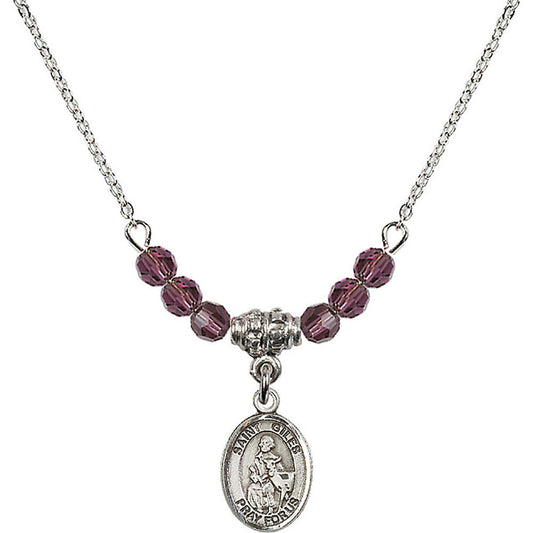 Sterling Silver Saint Giles Birthstone Necklace with Amethyst Beads - 9349