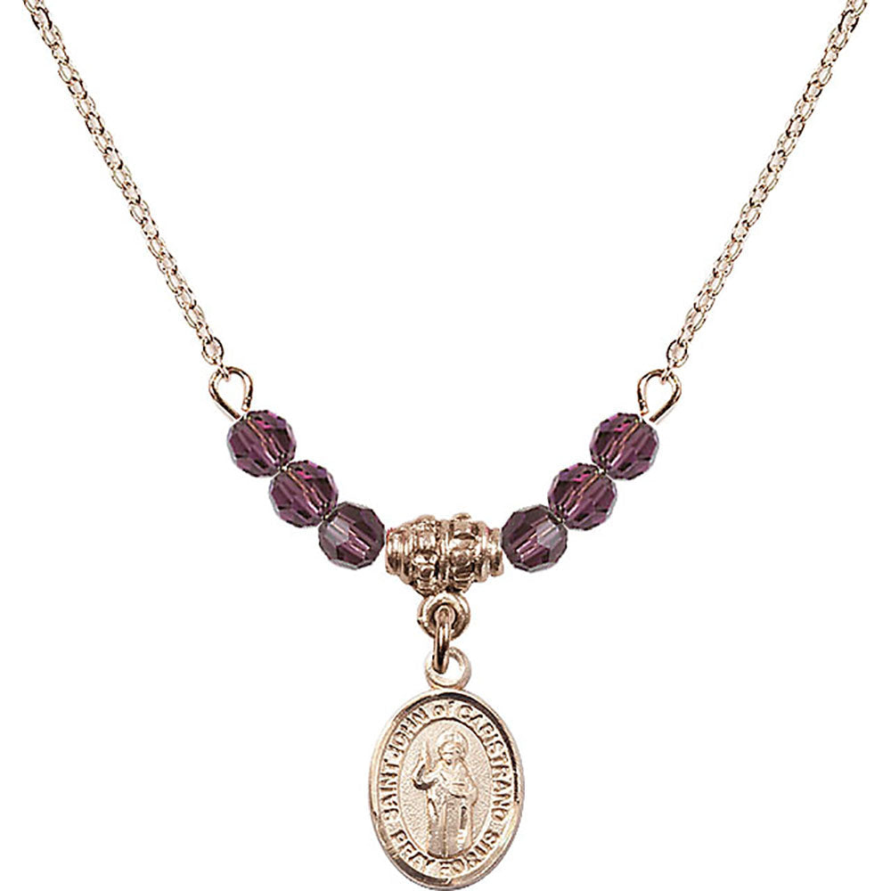 14kt Gold Filled Saint John of Capistrano Birthstone Necklace with Amethyst Beads - 9350