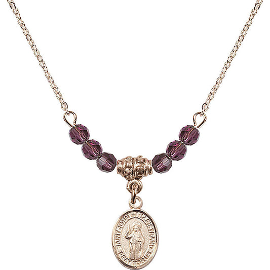 14kt Gold Filled Saint John of Capistrano Birthstone Necklace with Amethyst Beads - 9350