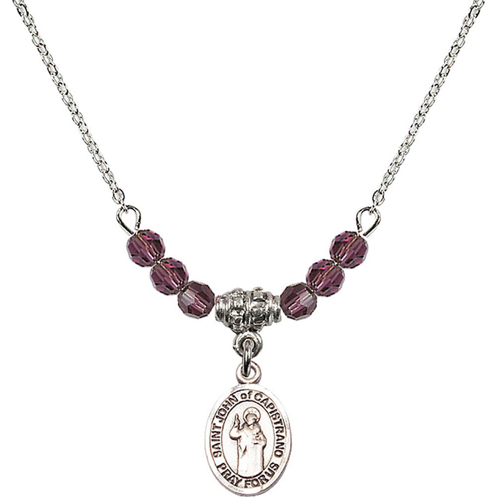 Sterling Silver Saint John of Capistrano Birthstone Necklace with Amethyst Beads - 9350