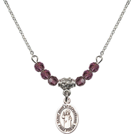Sterling Silver Saint John of Capistrano Birthstone Necklace with Amethyst Beads - 9350