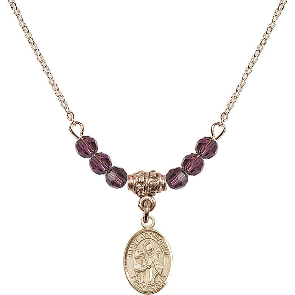 14kt Gold Filled Saint Januarius Birthstone Necklace with Amethyst Beads - 9351
