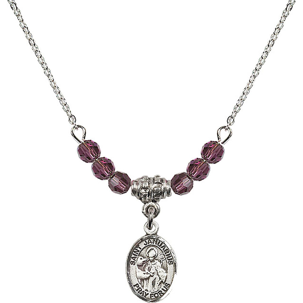 Sterling Silver Saint Januarius Birthstone Necklace with Amethyst Beads - 9351