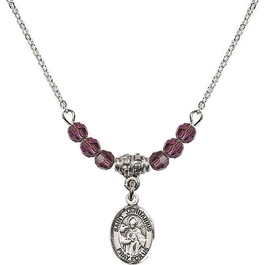 Sterling Silver Saint Januarius Birthstone Necklace with Amethyst Beads - 9351