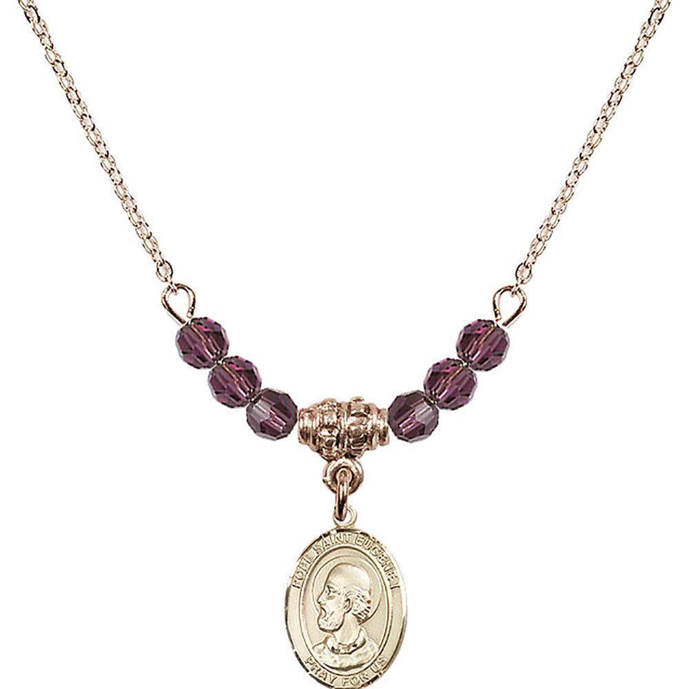 14kt Gold Filled Pope Saint Eugene I Birthstone Necklace with Amethyst Beads - 9352