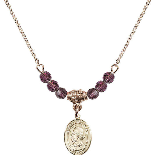 14kt Gold Filled Pope Saint Eugene I Birthstone Necklace with Amethyst Beads - 9352
