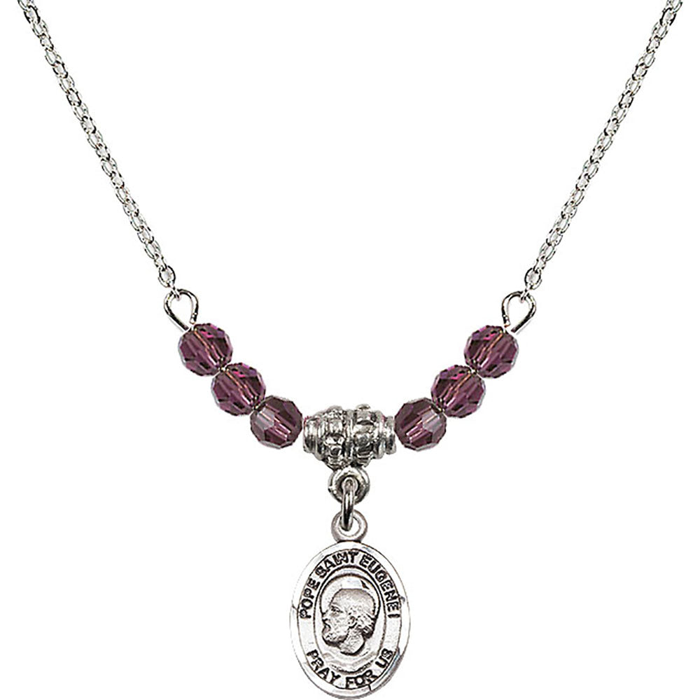Sterling Silver Pope Saint Eugene I Birthstone Necklace with Amethyst Beads - 9352