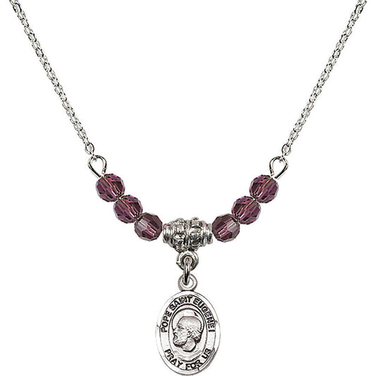 Sterling Silver Pope Saint Eugene I Birthstone Necklace with Amethyst Beads - 9352