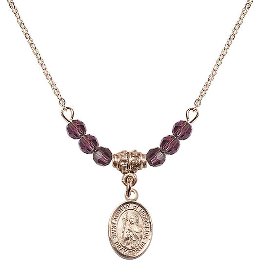 14kt Gold Filled Saint Adrian of Nicomedia Birthstone Necklace with Amethyst Beads - 9353
