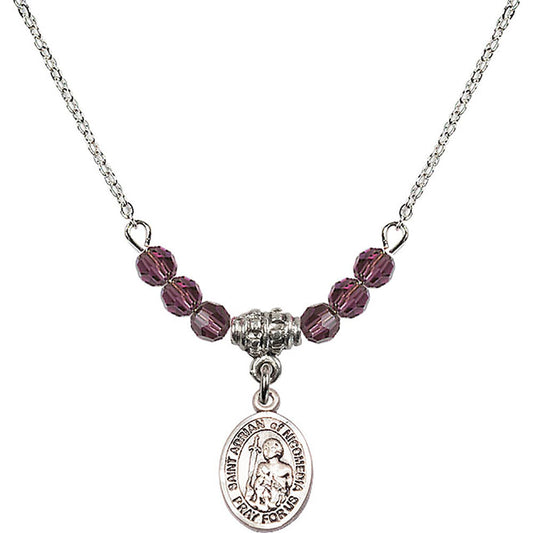 Sterling Silver Saint Adrian of Nicomedia Birthstone Necklace with Amethyst Beads - 9353