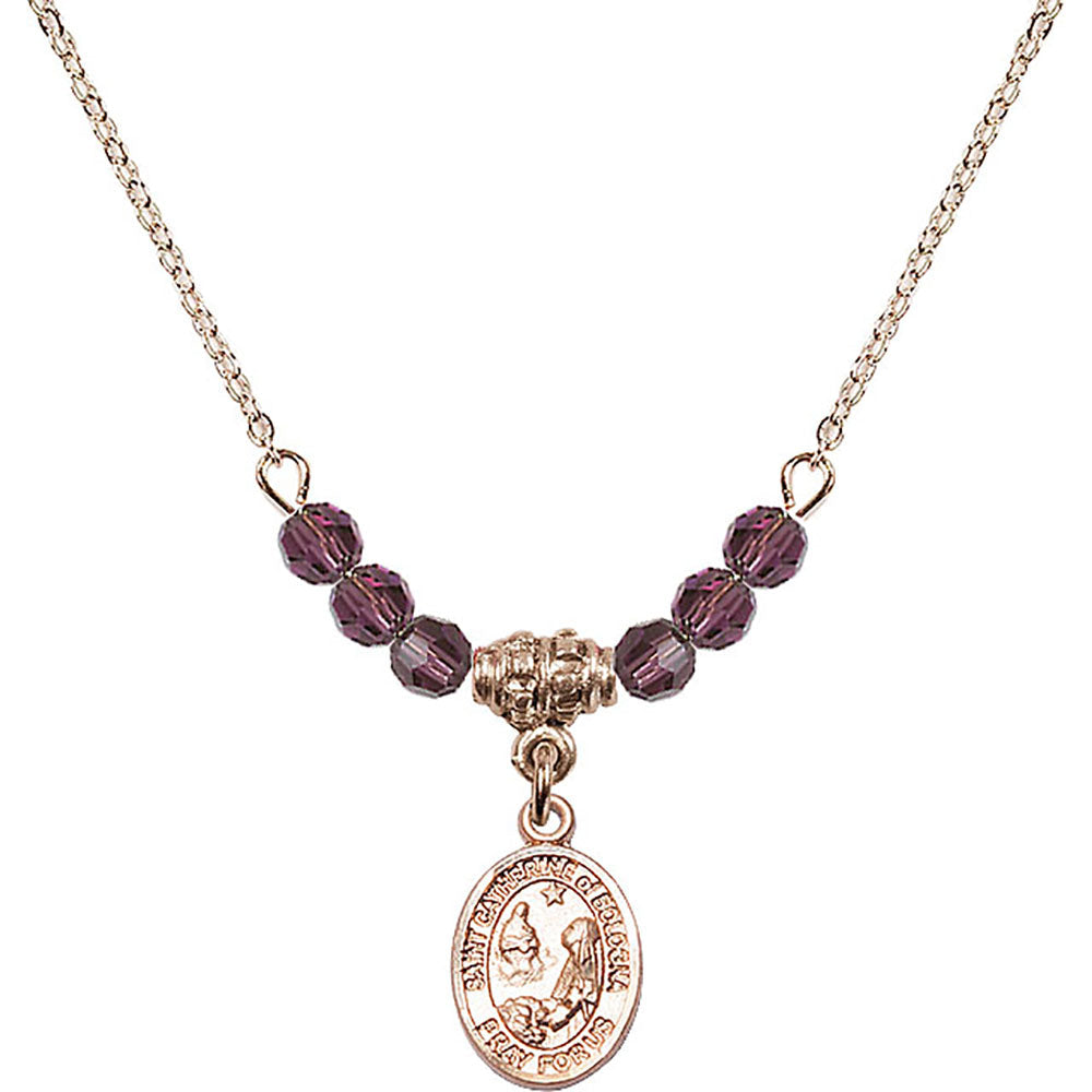 14kt Gold Filled Saint Catherine of Bologna Birthstone Necklace with Amethyst Beads - 9354